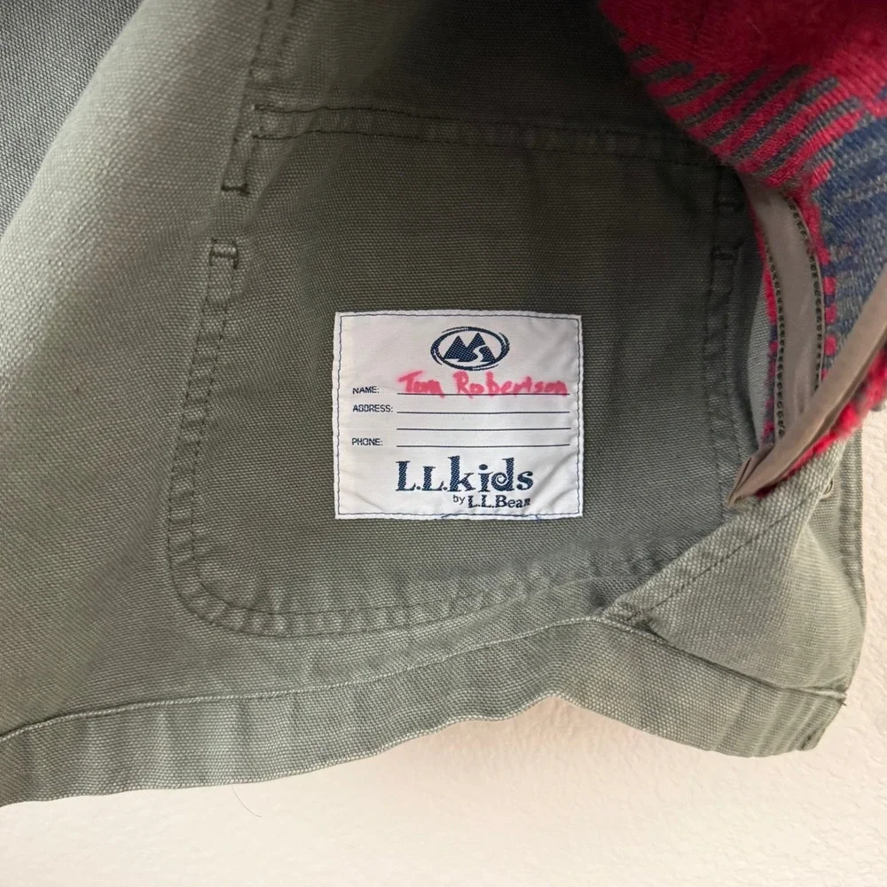 Vintage LL Bean Kids Removable Sherpa Lined Barn Coat Canvas Jacket Green XL